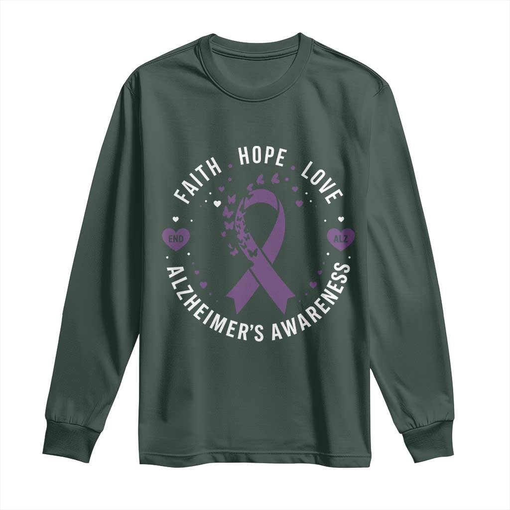 Faith Hope Love Purple Ribbon Long Sleeve Shirt End Alzheimers Butterfly Graphic