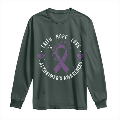 Faith Hope Love Purple Ribbon Long Sleeve Shirt End Alzheimers Butterfly Graphic