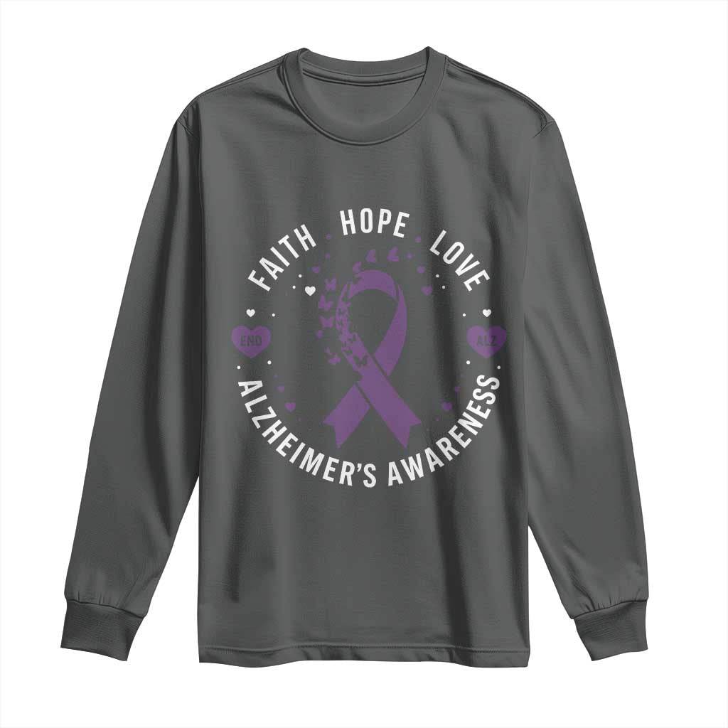 Faith Hope Love Purple Ribbon Long Sleeve Shirt End Alzheimers Butterfly Graphic