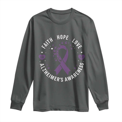 Faith Hope Love Purple Ribbon Long Sleeve Shirt End Alzheimers Butterfly Graphic