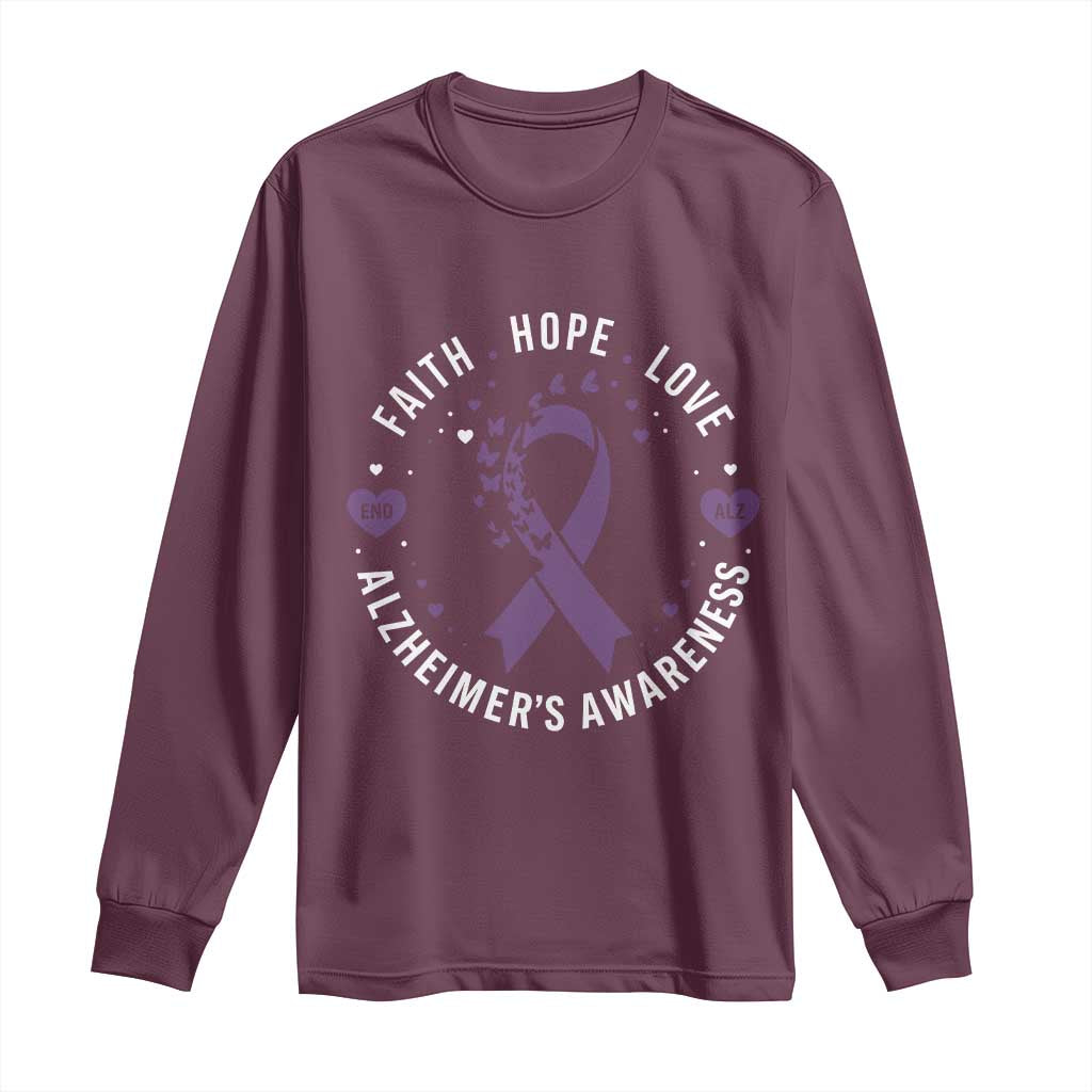 Faith Hope Love Purple Ribbon Long Sleeve Shirt End Alzheimers Butterfly Graphic
