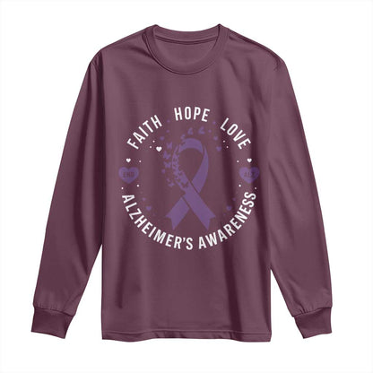 Faith Hope Love Purple Ribbon Long Sleeve Shirt End Alzheimers Butterfly Graphic