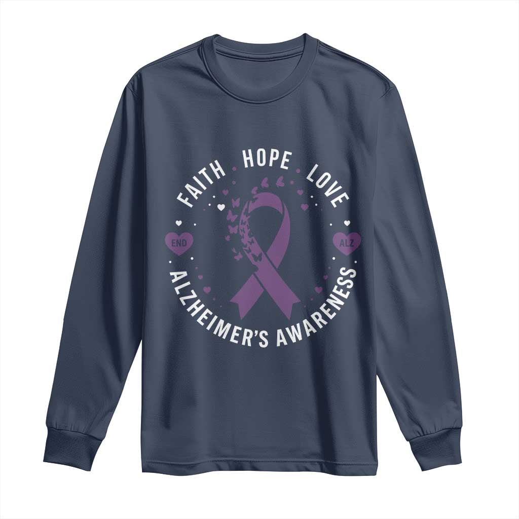 Faith Hope Love Purple Ribbon Long Sleeve Shirt End Alzheimers Butterfly Graphic