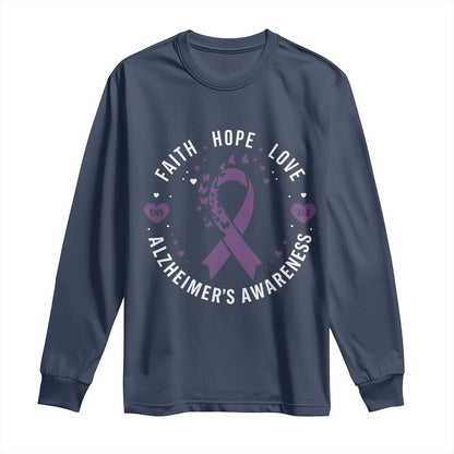 Faith Hope Love Purple Ribbon Long Sleeve Shirt End Alzheimers Butterfly Graphic