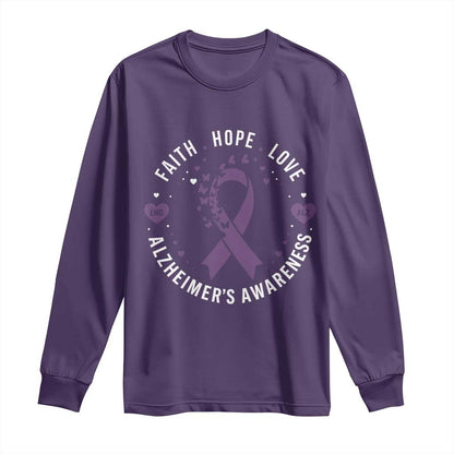 Faith Hope Love Purple Ribbon Long Sleeve Shirt End Alzheimers Butterfly Graphic