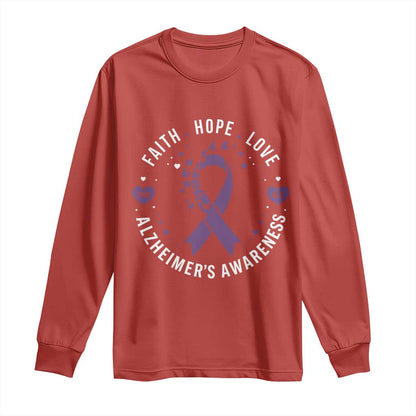 Faith Hope Love Purple Ribbon Long Sleeve Shirt End Alzheimers Butterfly Graphic