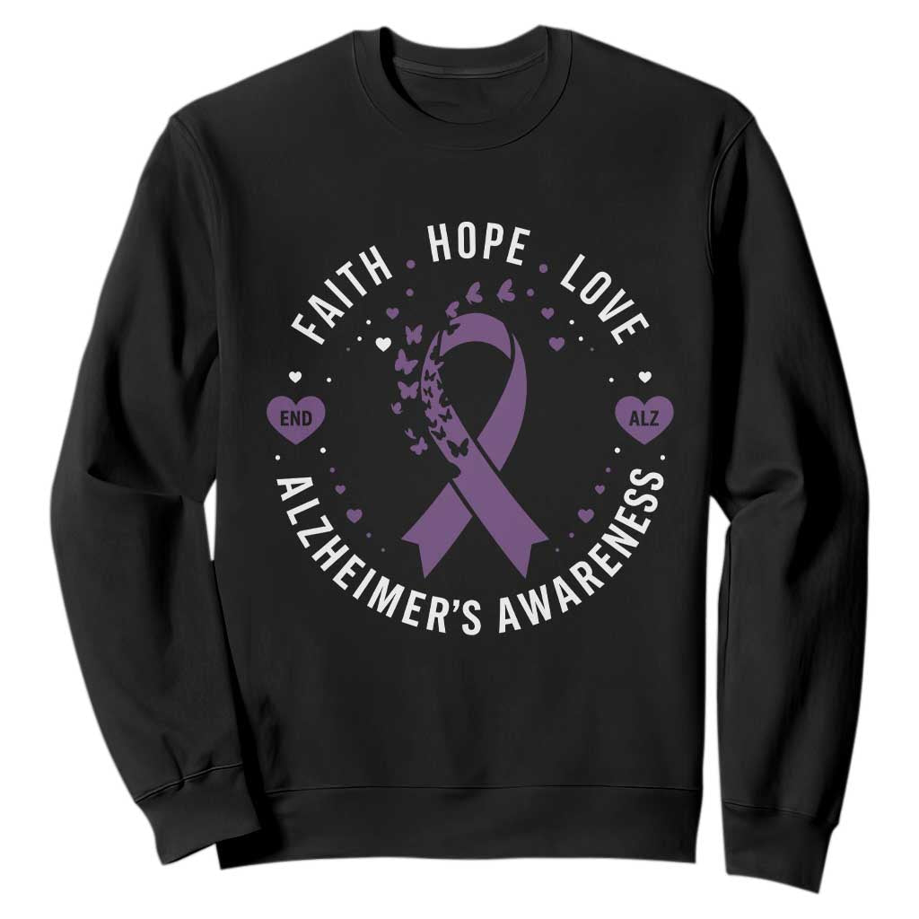 Faith Hope Love Purple Ribbon Sweatshirt End Alzheimers Butterfly Graphic