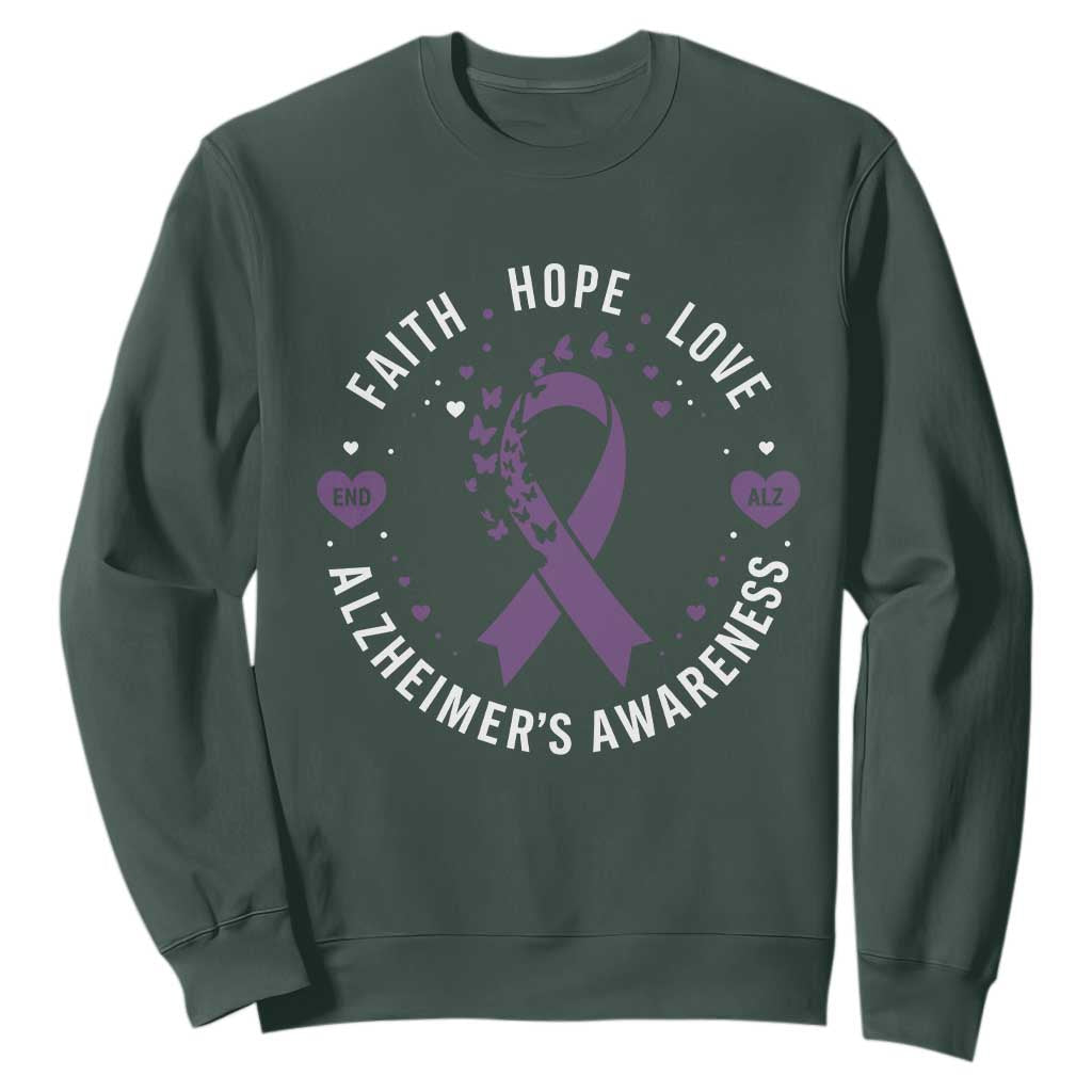 Faith Hope Love Purple Ribbon Sweatshirt End Alzheimers Butterfly Graphic