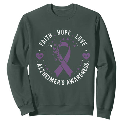 Faith Hope Love Purple Ribbon Sweatshirt End Alzheimers Butterfly Graphic