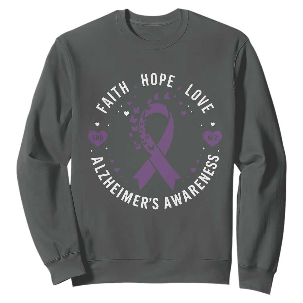 Faith Hope Love Purple Ribbon Sweatshirt End Alzheimers Butterfly Graphic