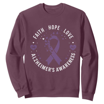 Faith Hope Love Purple Ribbon Sweatshirt End Alzheimers Butterfly Graphic