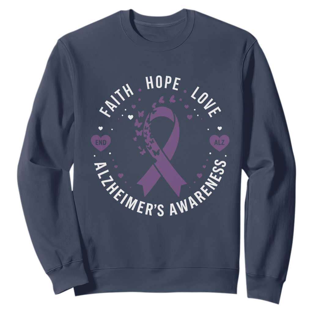Faith Hope Love Purple Ribbon Sweatshirt End Alzheimers Butterfly Graphic