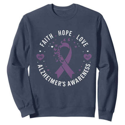 Faith Hope Love Purple Ribbon Sweatshirt End Alzheimers Butterfly Graphic
