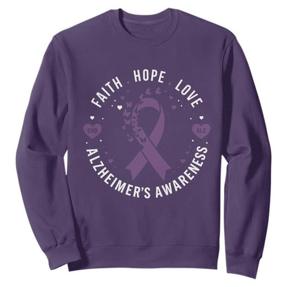 Faith Hope Love Purple Ribbon Sweatshirt End Alzheimers Butterfly Graphic