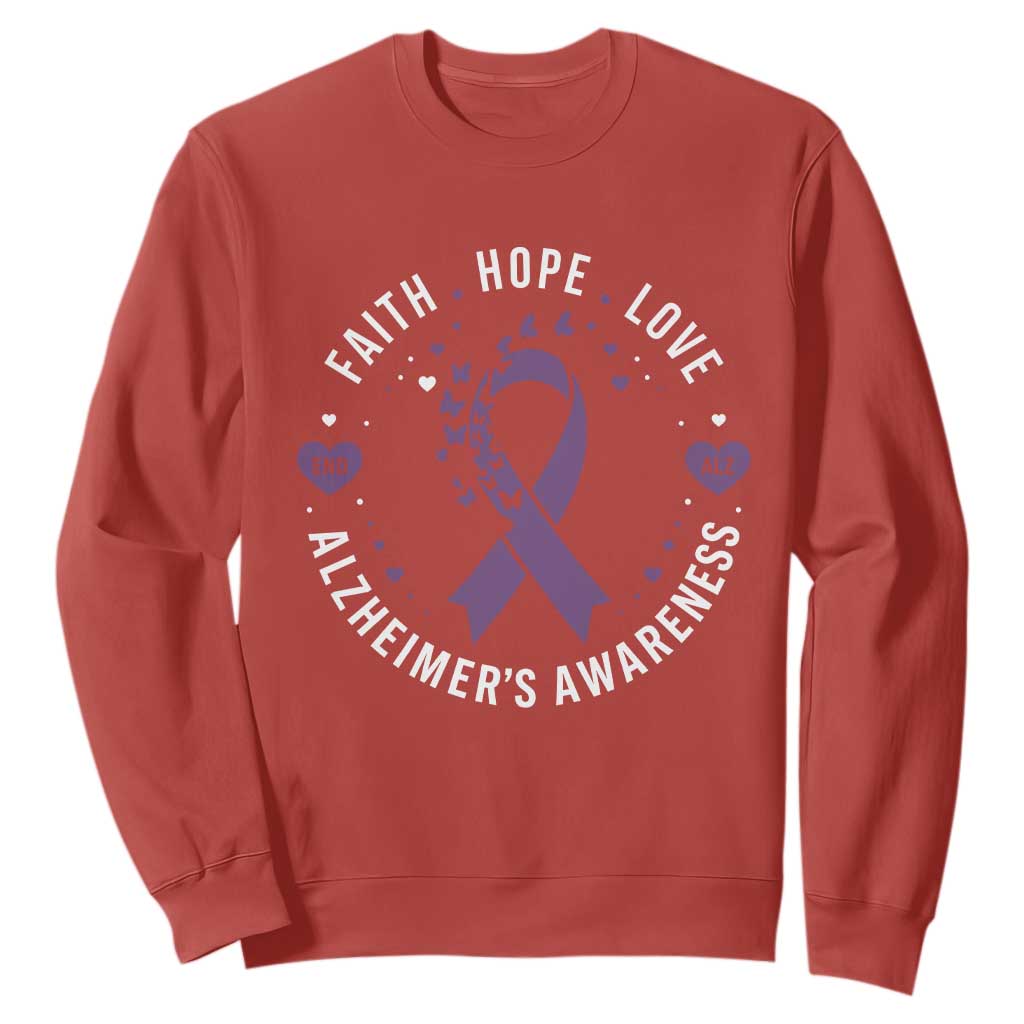Faith Hope Love Purple Ribbon Sweatshirt End Alzheimers Butterfly Graphic