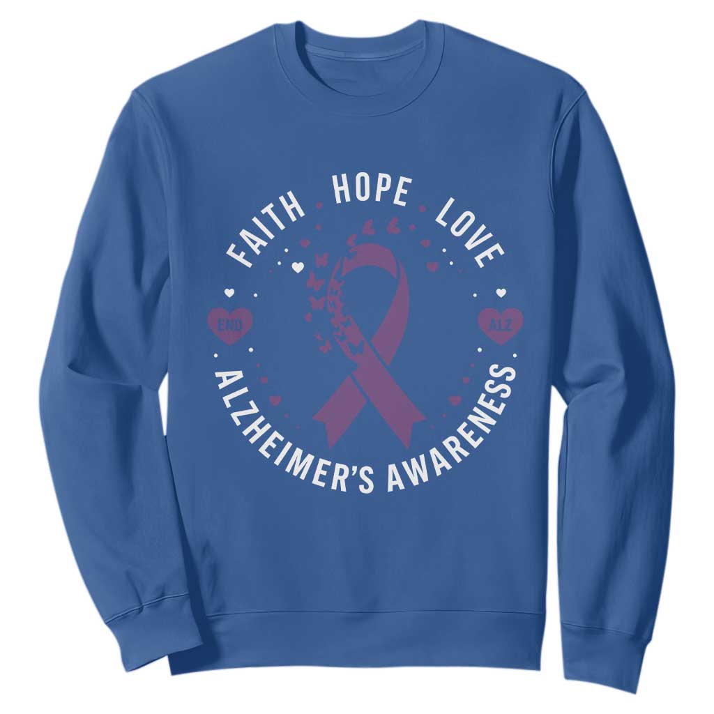 Faith Hope Love Purple Ribbon Sweatshirt End Alzheimers Butterfly Graphic
