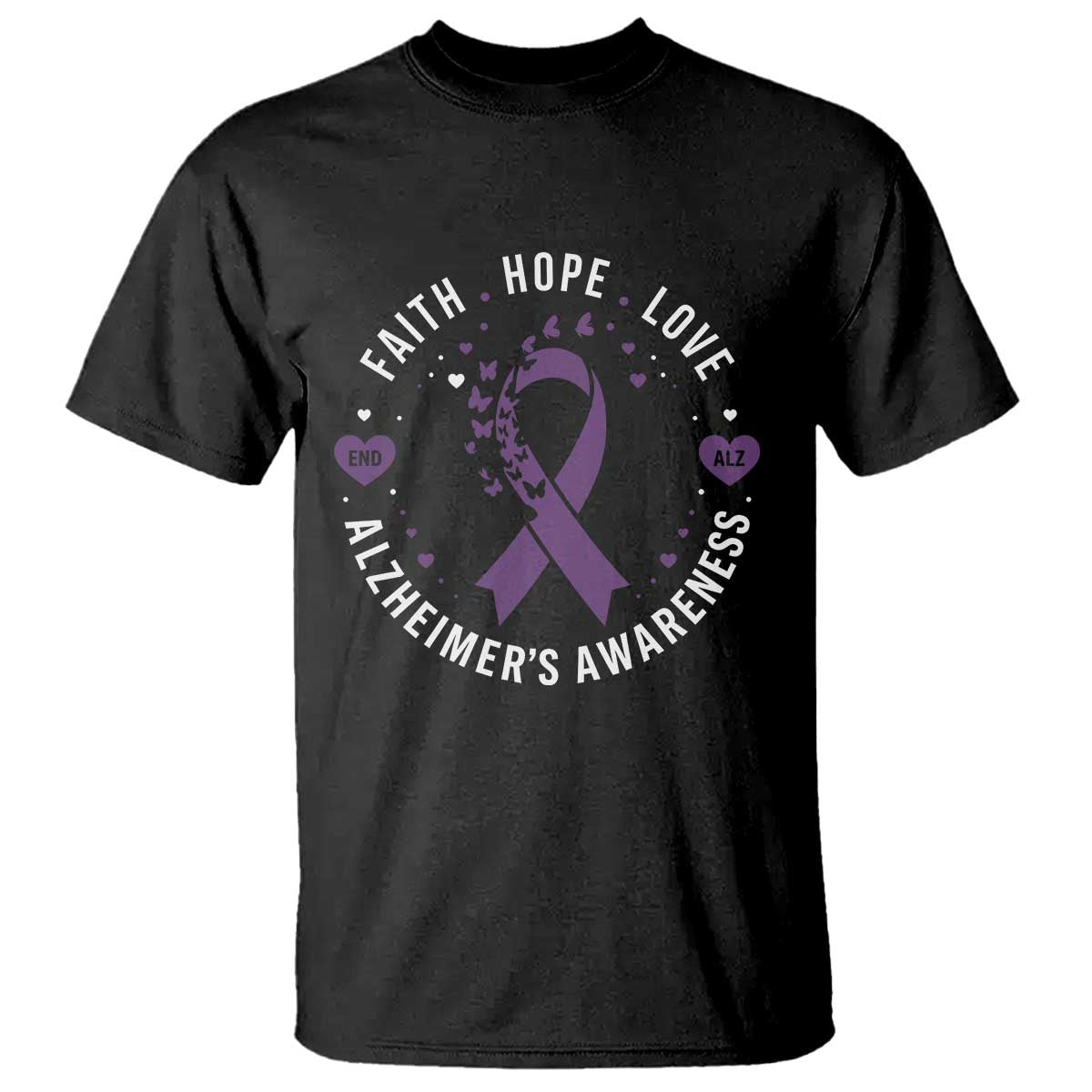 Faith Hope Love Purple Ribbon T Shirt End Alzheimers Butterfly Graphic