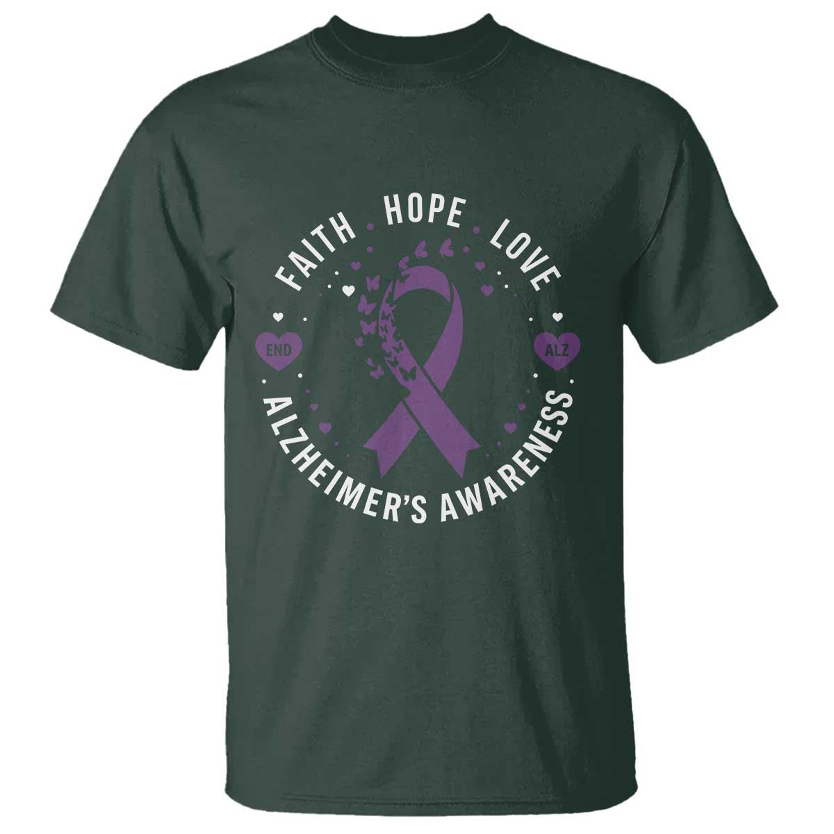 Faith Hope Love Purple Ribbon T Shirt End Alzheimers Butterfly Graphic