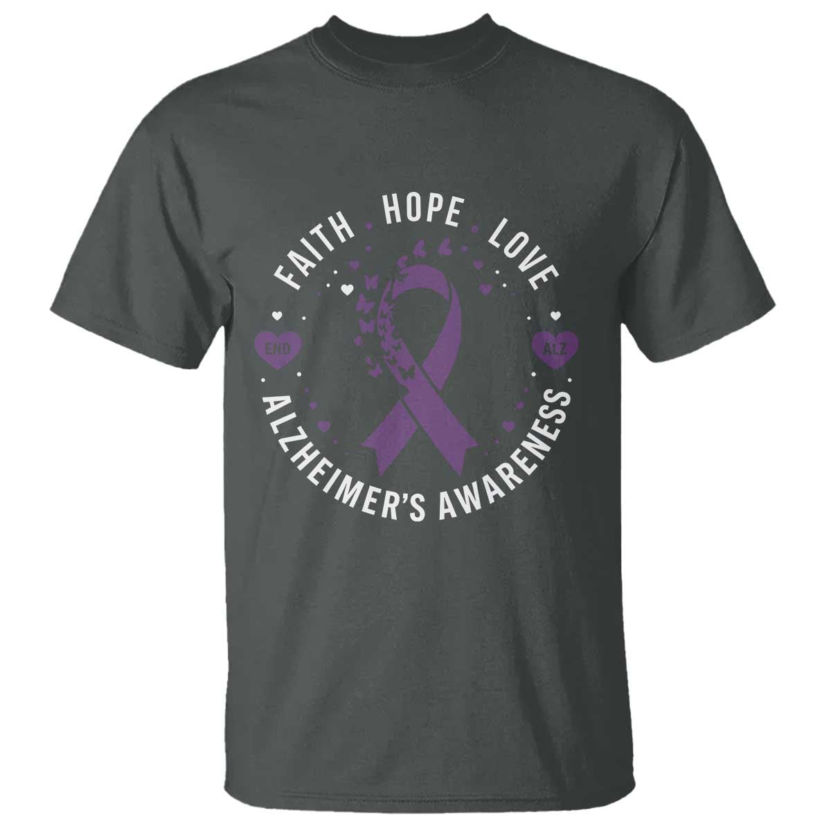 Faith Hope Love Purple Ribbon T Shirt End Alzheimers Butterfly Graphic