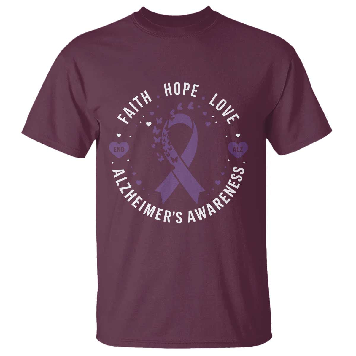 Faith Hope Love Purple Ribbon T Shirt End Alzheimers Butterfly Graphic