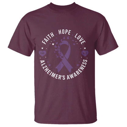 Faith Hope Love Purple Ribbon T Shirt End Alzheimers Butterfly Graphic