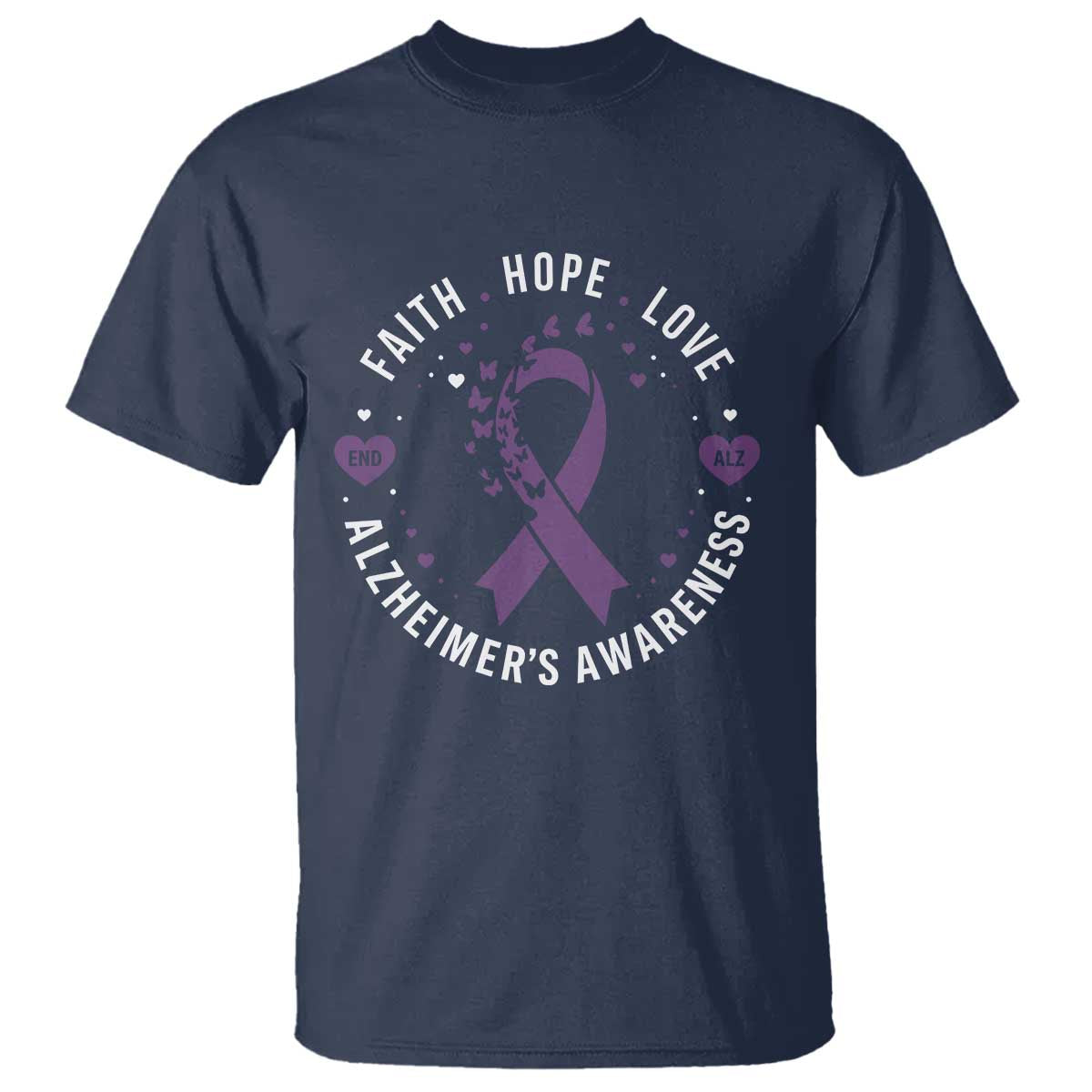 Faith Hope Love Purple Ribbon T Shirt End Alzheimers Butterfly Graphic