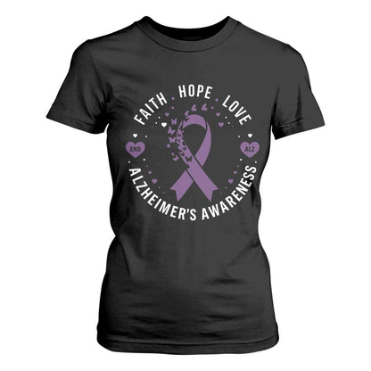 Faith Hope Love Purple Ribbon T Shirt For Women End Alzheimers Butterfly Graphic