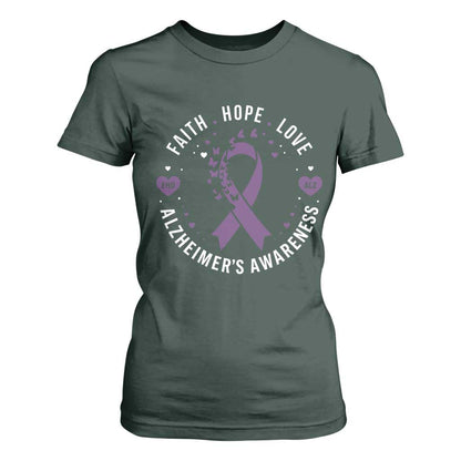 Faith Hope Love Purple Ribbon T Shirt For Women End Alzheimers Butterfly Graphic