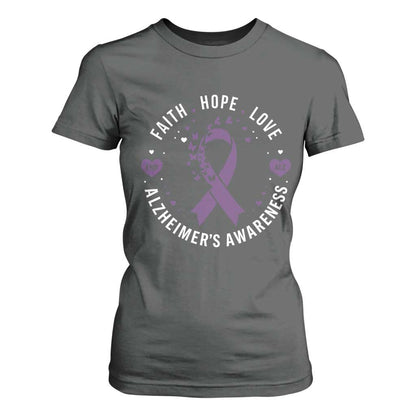Faith Hope Love Purple Ribbon T Shirt For Women End Alzheimers Butterfly Graphic