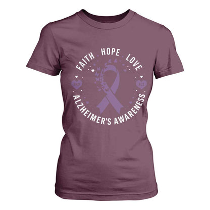 Faith Hope Love Purple Ribbon T Shirt For Women End Alzheimers Butterfly Graphic