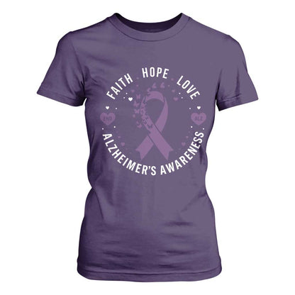 Faith Hope Love Purple Ribbon T Shirt For Women End Alzheimers Butterfly Graphic
