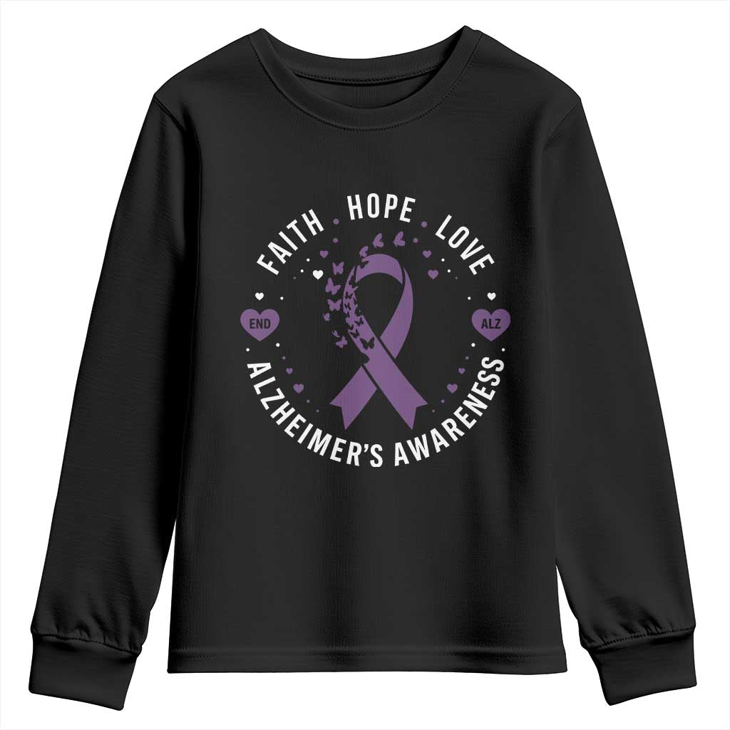 Faith Hope Love Purple Ribbon Youth Sweatshirt End Alzheimers Butterfly Graphic