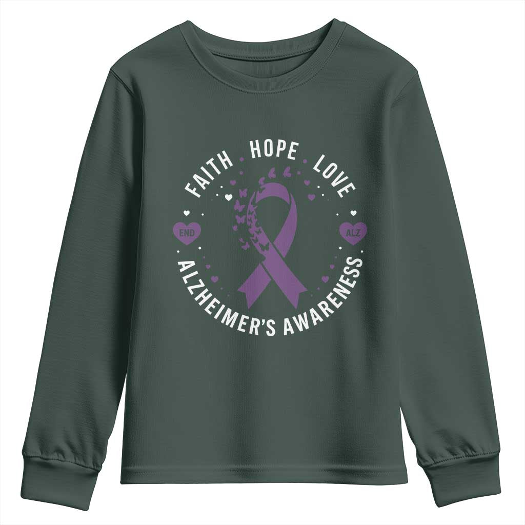 Faith Hope Love Purple Ribbon Youth Sweatshirt End Alzheimers Butterfly Graphic
