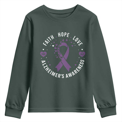 Faith Hope Love Purple Ribbon Youth Sweatshirt End Alzheimers Butterfly Graphic