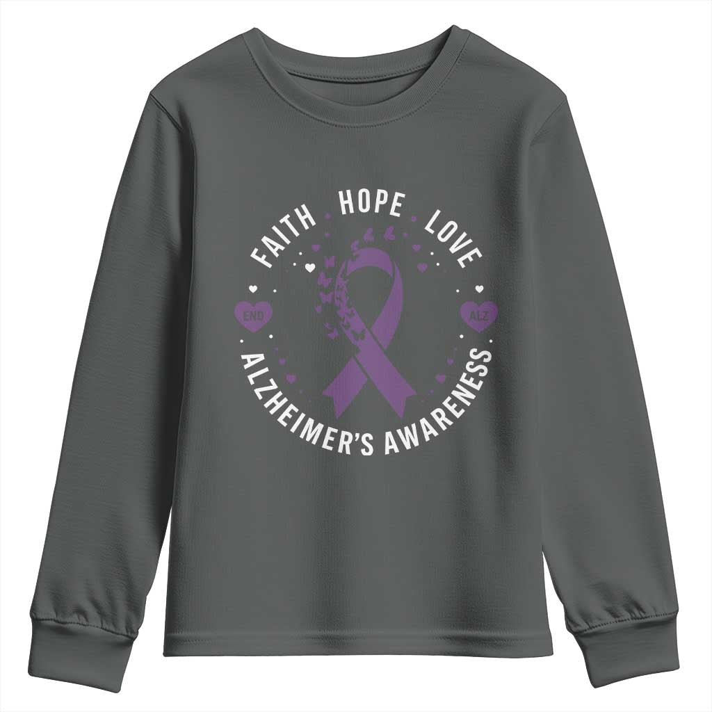 Faith Hope Love Purple Ribbon Youth Sweatshirt End Alzheimers Butterfly Graphic
