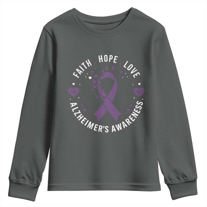 Faith Hope Love Purple Ribbon Youth Sweatshirt End Alzheimers Butterfly Graphic