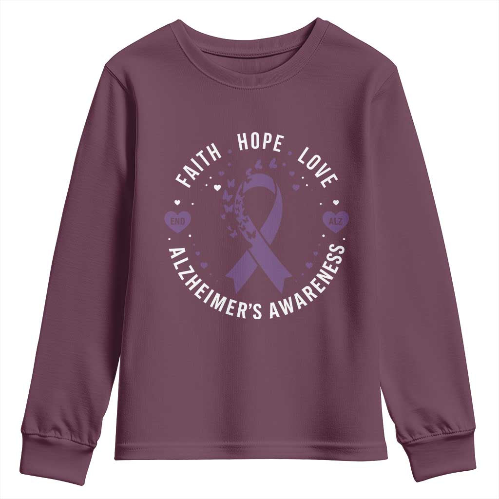Faith Hope Love Purple Ribbon Youth Sweatshirt End Alzheimers Butterfly Graphic