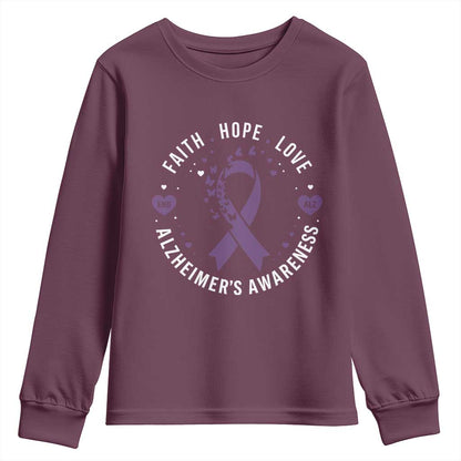Faith Hope Love Purple Ribbon Youth Sweatshirt End Alzheimers Butterfly Graphic