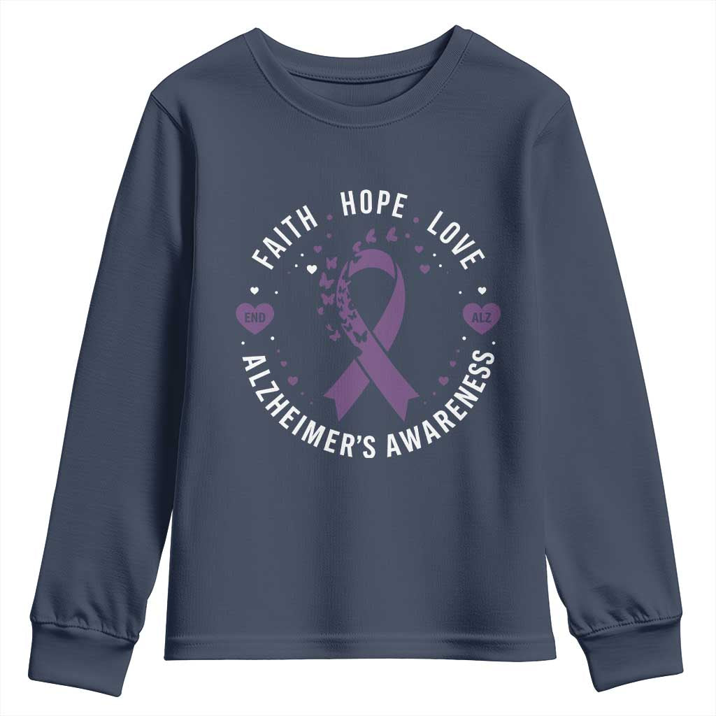Faith Hope Love Purple Ribbon Youth Sweatshirt End Alzheimers Butterfly Graphic