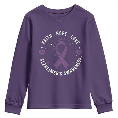 Faith Hope Love Purple Ribbon Youth Sweatshirt End Alzheimers Butterfly Graphic