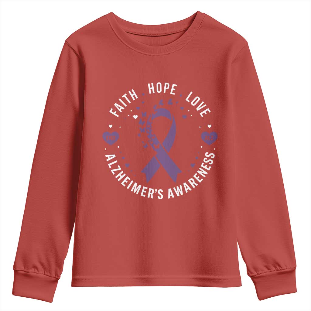 Faith Hope Love Purple Ribbon Youth Sweatshirt End Alzheimers Butterfly Graphic