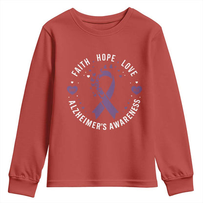 Faith Hope Love Purple Ribbon Youth Sweatshirt End Alzheimers Butterfly Graphic