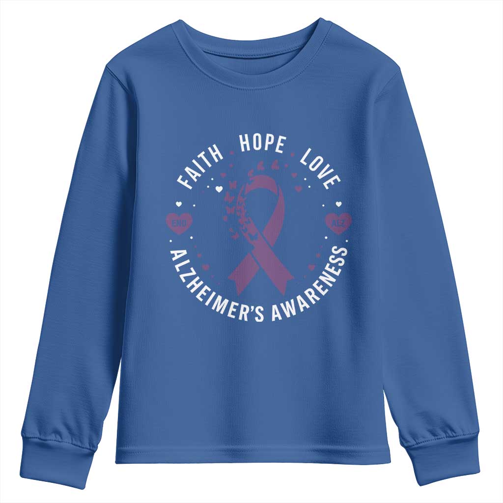 Faith Hope Love Purple Ribbon Youth Sweatshirt End Alzheimers Butterfly Graphic