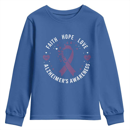Faith Hope Love Purple Ribbon Youth Sweatshirt End Alzheimers Butterfly Graphic