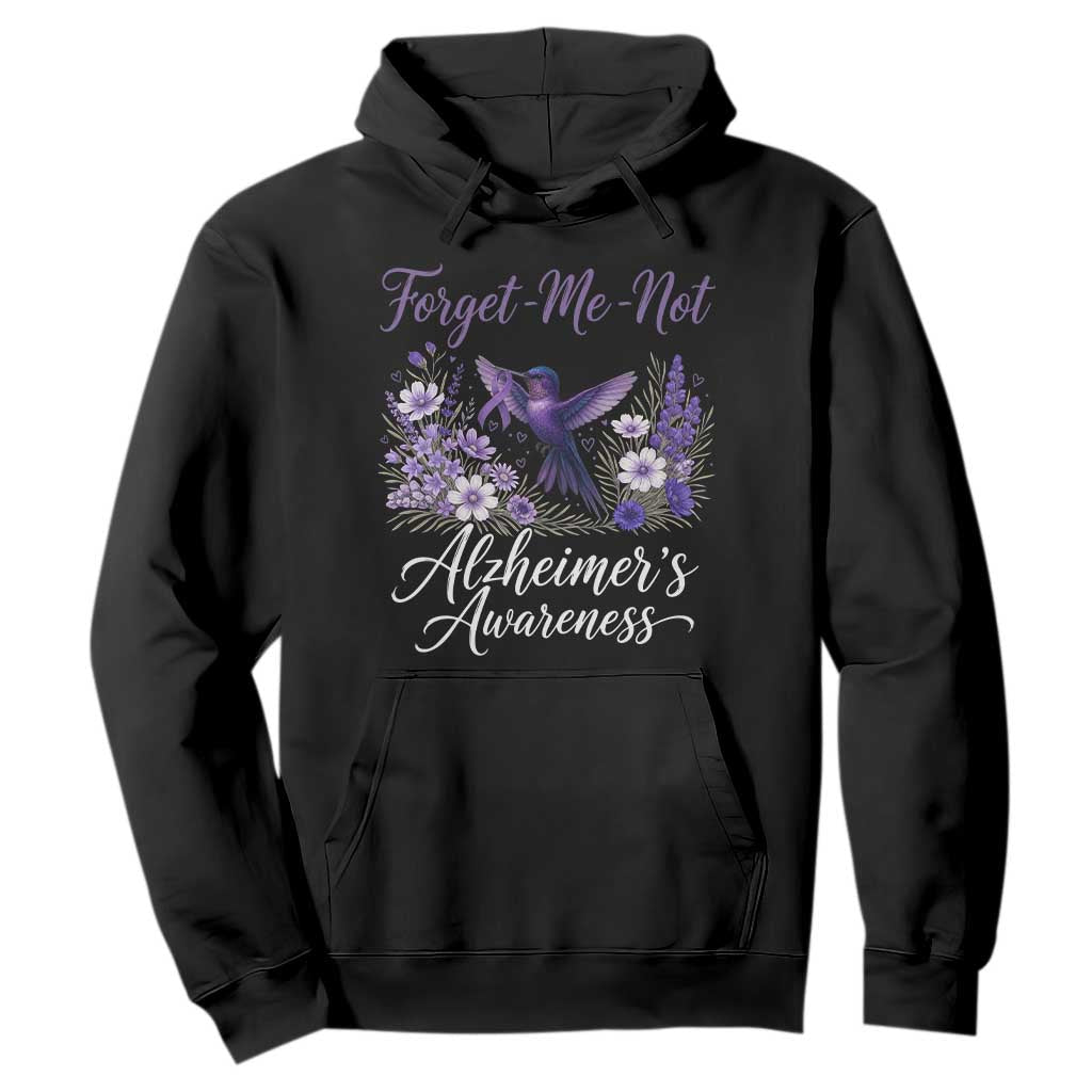 Forget Me Not Alzheimers Support Hoodie Hummingbird Purple Ribbon Floral