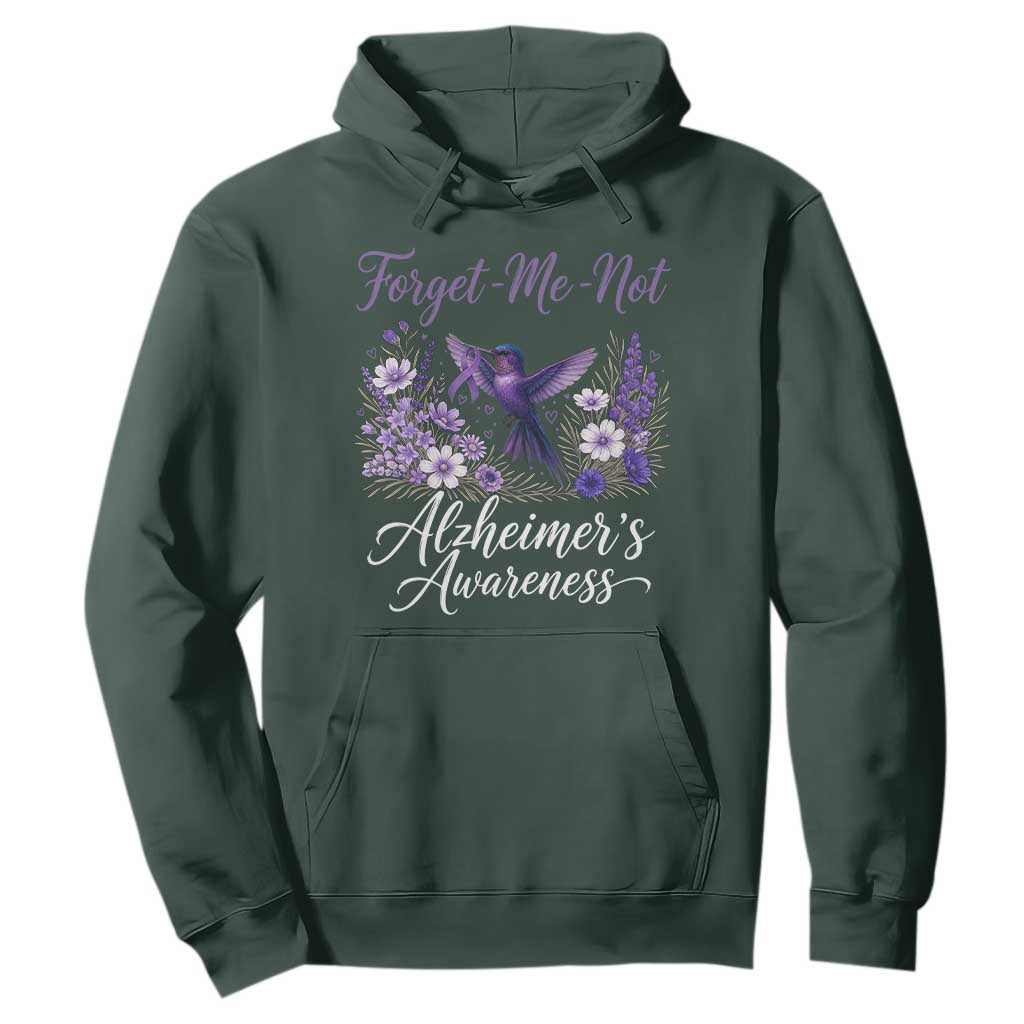 Forget Me Not Alzheimers Support Hoodie Hummingbird Purple Ribbon Floral