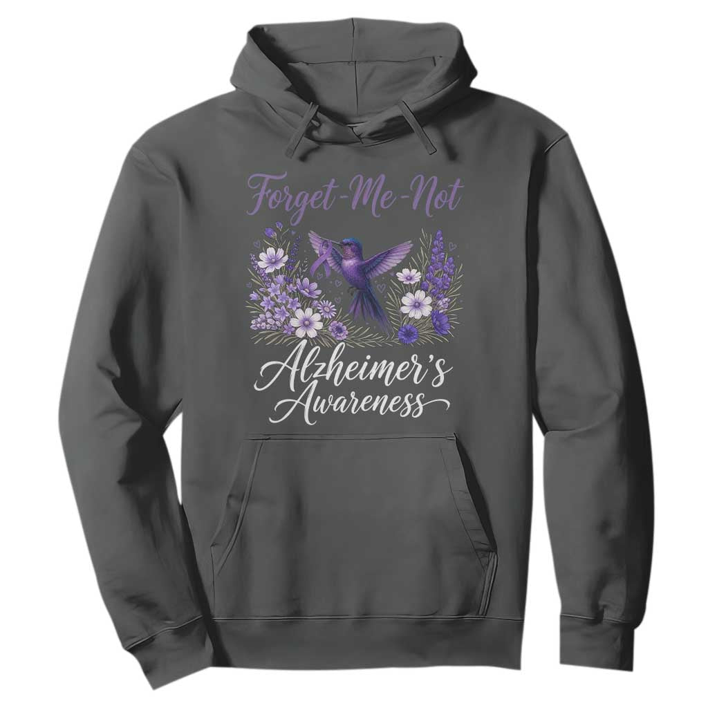 Forget Me Not Alzheimers Support Hoodie Hummingbird Purple Ribbon Floral