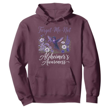 Forget Me Not Alzheimers Support Hoodie Hummingbird Purple Ribbon Floral