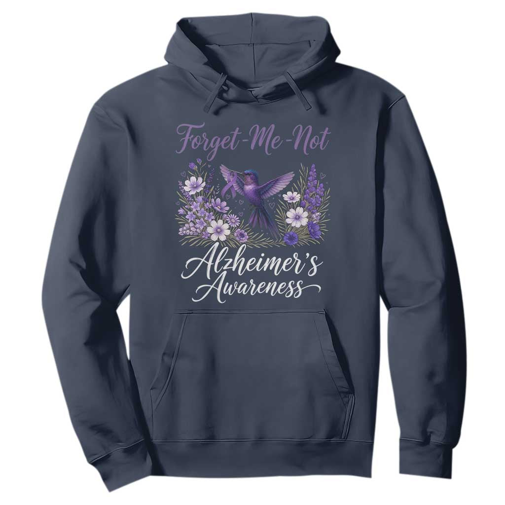 Forget Me Not Alzheimers Support Hoodie Hummingbird Purple Ribbon Floral