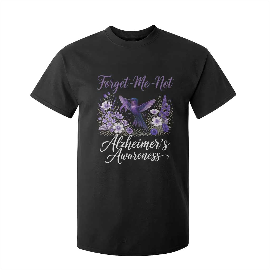 Forget Me Not Alzheimers Support T Shirt For Kid Hummingbird Purple Ribbon Floral